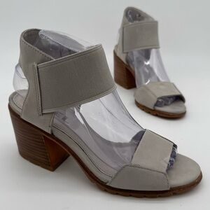 Sorel Nadia Gray Leather Pull On Block Heel Sandal Size 8